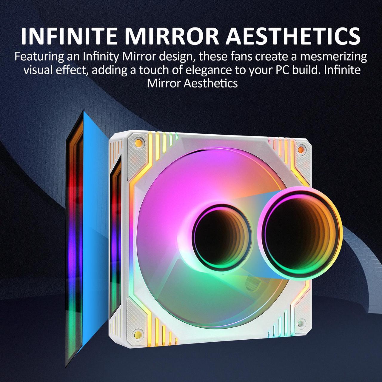 Alt view image 7 of 7 - PANO-MOUNTS 120mm Single RGB LED Fan Infinity Mirror PC Computer Case Cooling Fan 1200RPM White 3-Pack