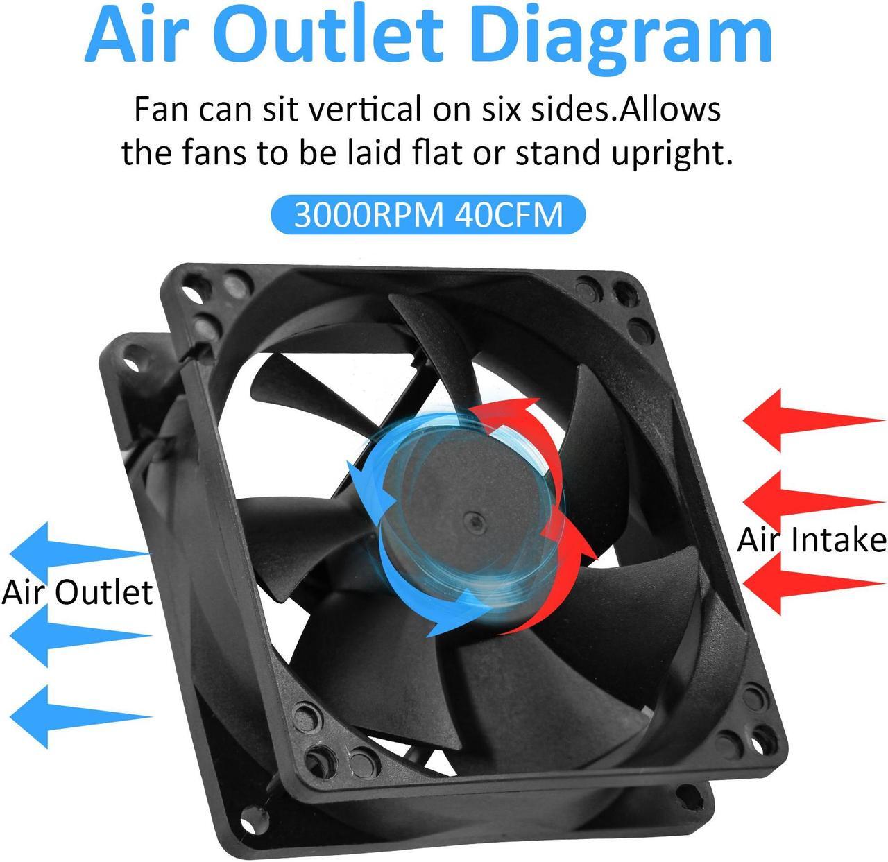 Alt view image 3 of 7 - 80mm 12V DC  Computer Fan 3.15 inch 2 Pin XH 2.54 8025 High Performance Power Supply Cooling Fan 3000RPM 2-Pack