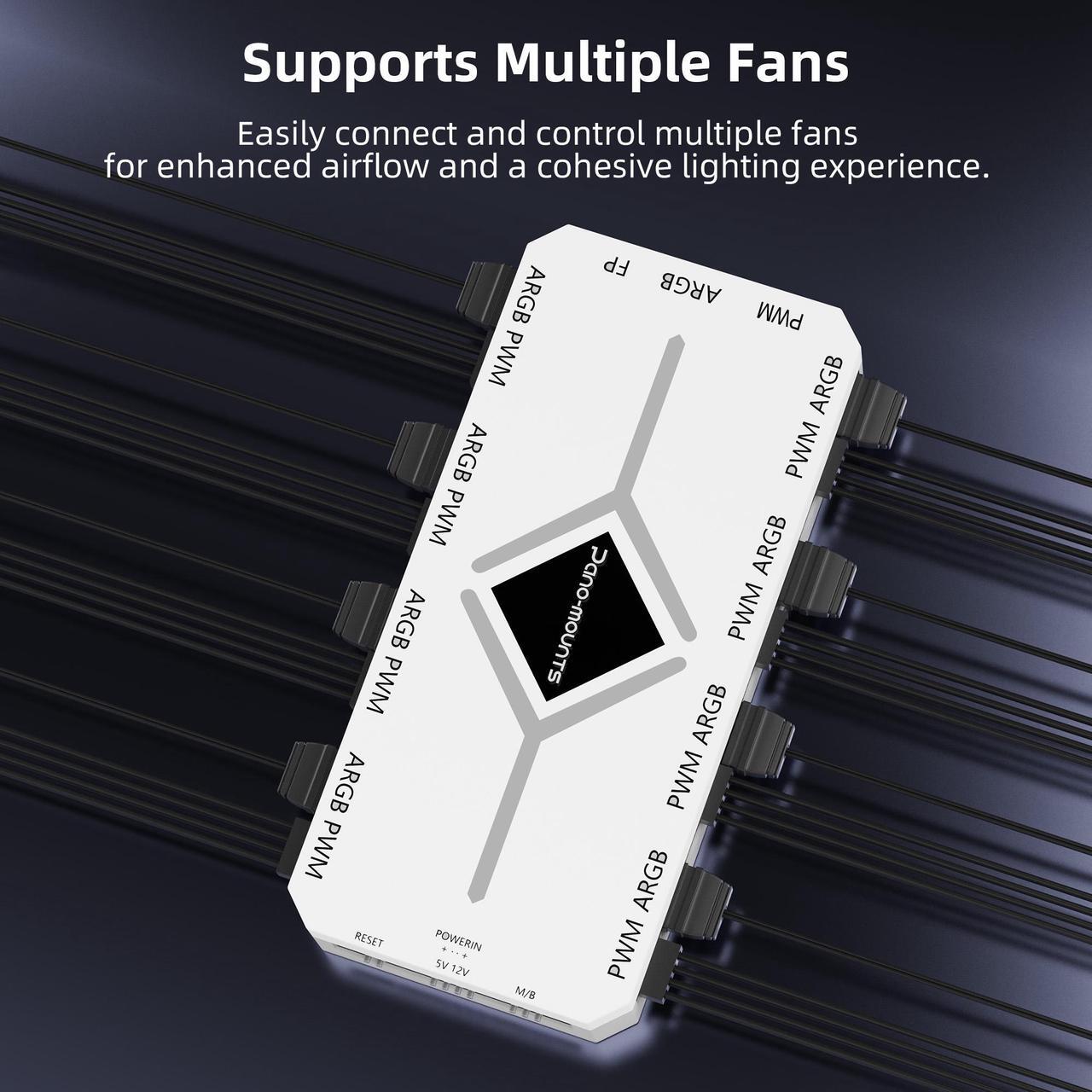 Alt view image 4 of 7 - PANO-MOUNTS PWM Fan Hub For 5V Addressable ARGB Computer PC Case Fan PWM 1 to 8 Ports Magnetic Fan Hub Splitter With Remote SATA Power Supply White