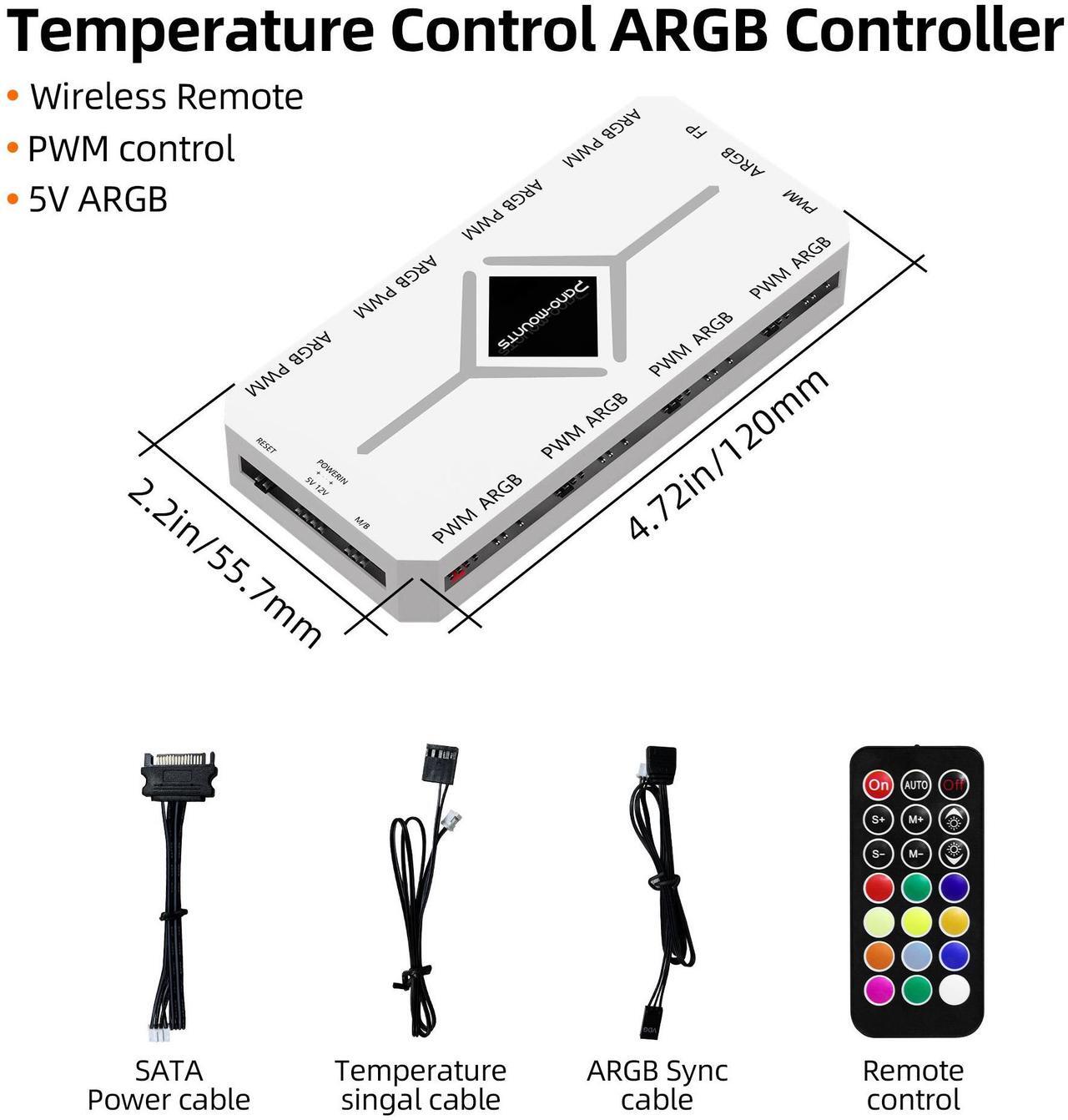 Alt view image 7 of 7 - PANO-MOUNTS PWM Fan Hub For 5V Addressable ARGB Computer PC Case Fan PWM 1 to 8 Ports Magnetic Fan Hub Splitter With Remote SATA Power Supply White