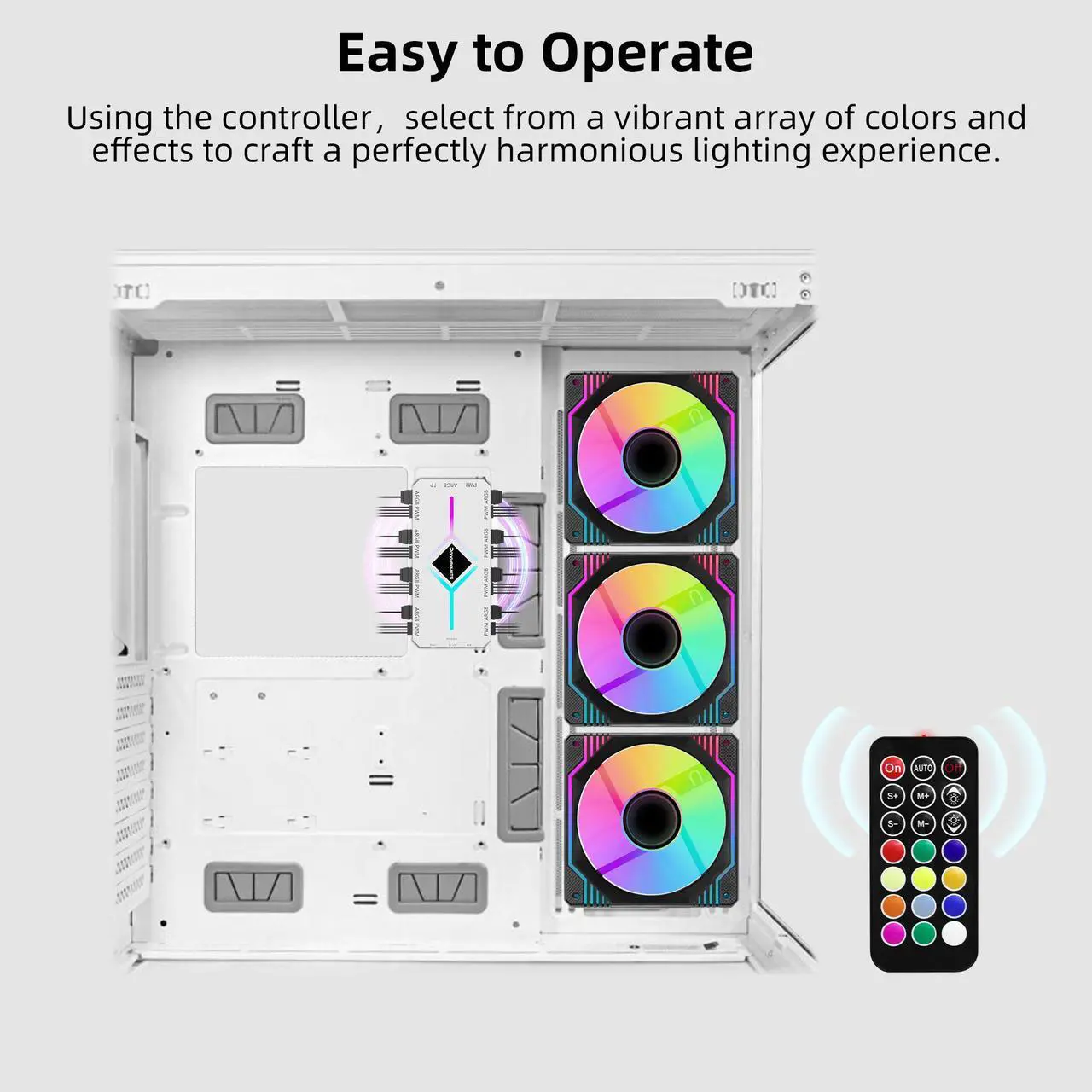 Alt view image 6 of 7 - PANO-MOUNTS PWM Fan Hub For 5V Addressable ARGB Computer PC Case Fan PWM 1 to 8 Ports Magnetic Fan Hub Splitter With Remote SATA Power Supply White
