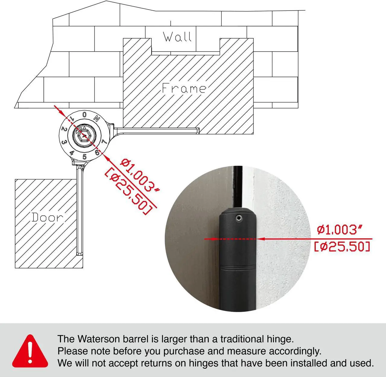Alt view image 6 of 7 - Waterson Heavy Duty Commercial Fully Adjustable Full Surface Self-Closing Gate Hinge 2-Pack  K51P-600 (SA.SA1)  Satin Brushed