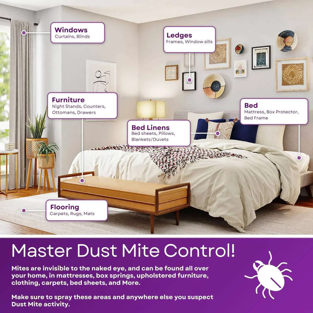 Alt view image 5 of 7 - Dust Mite Spray - Kills Dust Mites, Carpet Mites, Rodent Mites, Bird & Scabies Mites - Pet & Child Friendly - Eco-Friendly - 24oz (unscented)