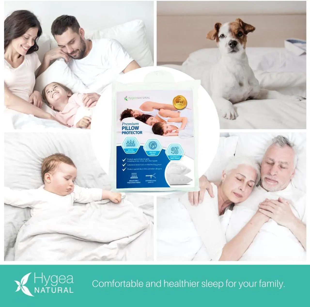 Alt view image 7 of 7 - Set of 2 King Sized Luxurious Pillow Protectors by Hygea Natural - Bed Bug, Mites and Lice Proof - Hypoallergenic - Machine Washable - Water Resistant - Premium Zippered Pillow Covers -2pk 21" W x 37"