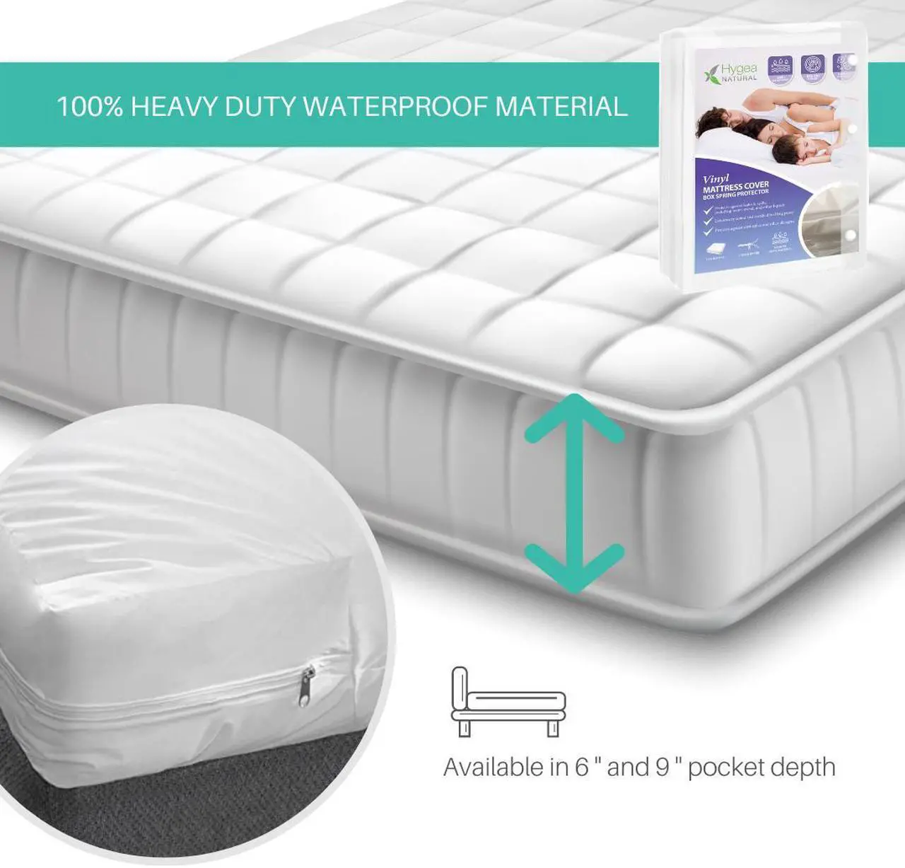 Alt view image 3 of 7 - 6 Gauge Heavy Duty Vinyl bed bug box spring protector - Zippered, Waterproof, Allergen & Bedbug Proof Mattress or Box Spring Cover (Full Size 54"x75"x9")
