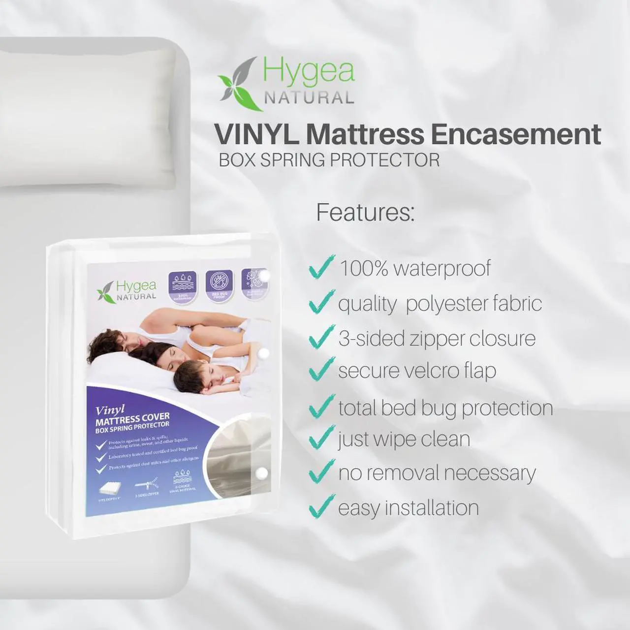 Alt view image 6 of 7 - 6 Gauge Heavy Duty Vinyl bed bug box spring protector - Zippered, Waterproof, Allergen & Bedbug Proof Mattress or Box Spring Cover (Full Size 54"x75"x9")