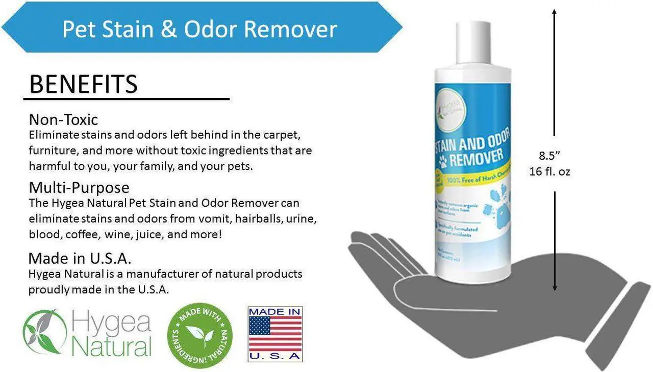 Alt view image 4 of 5 - Hygea Natural Stain and Odor Eliminator, Pet Odor and Stain Remover for Urine & Vomit, Spot Carpet Cleaner for Small Animal, 16 Oz
