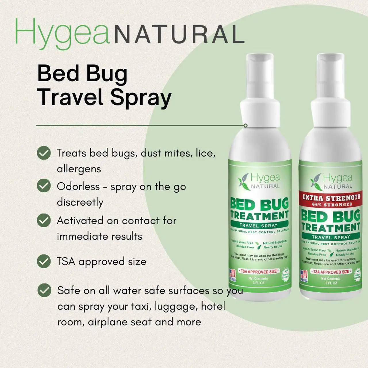 Alt view image 3 of 6 - Hygea Natural Bed Bug Treatment Travel Spray - TSA Approved Size - For Hotels, Suitcase, Backpacks - Fast Acting Protection - Children & Pet Safe - Non Toxic & Odorless - (3 oz) (3 Pack)