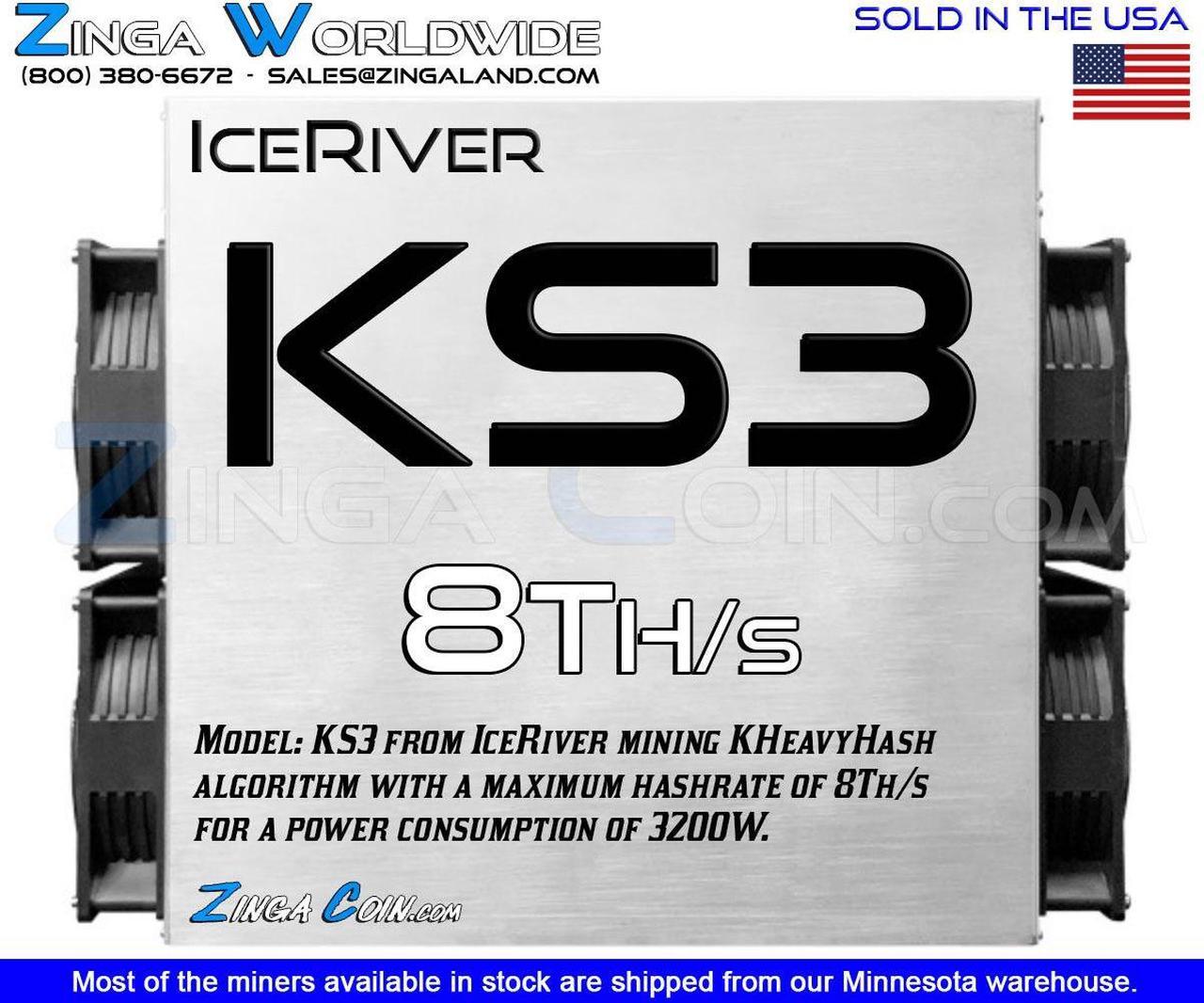 IceRiver KS3 8Th/s KASPA Mining KHeavyHash KAS Miner ASIC bitmain We Finance