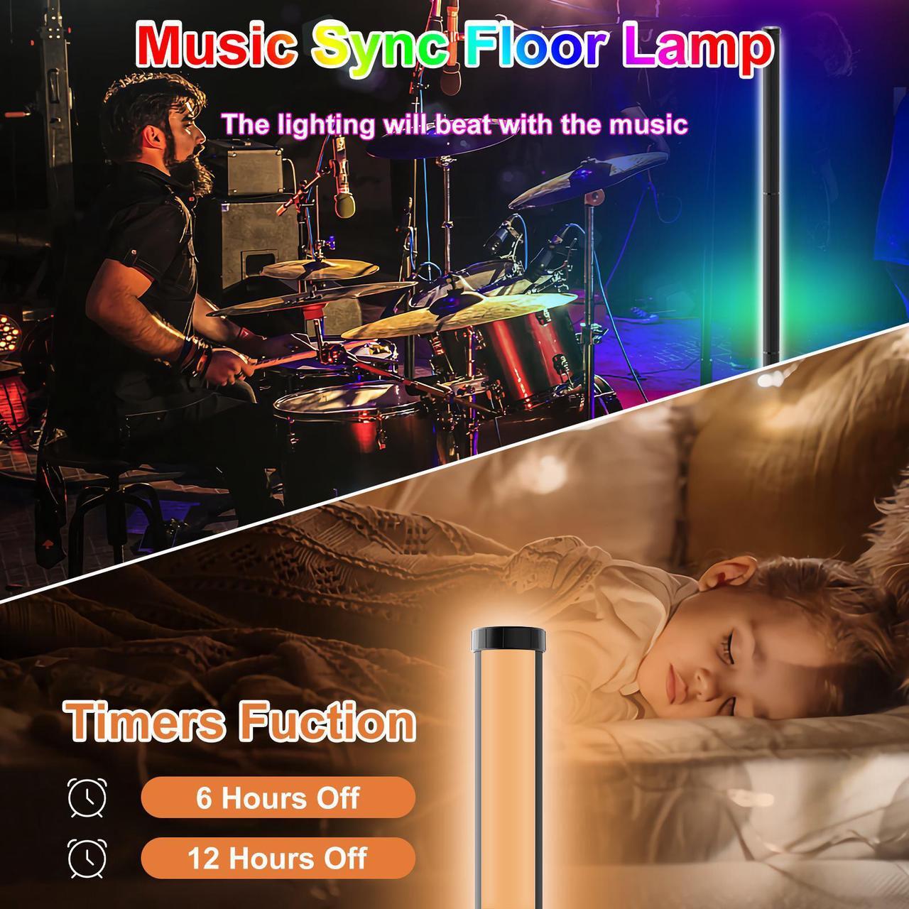 Alt view image 4 of 7 - RGB Corner Floor Lamp for Gaming Room, 65.3" Dimmable LED Modern Floor Lamp with Adjustable Height/ Brightness/ Speed, Music Sync, APP, Remote Control, Color Changing Light for Home, Disco, Club, etc.