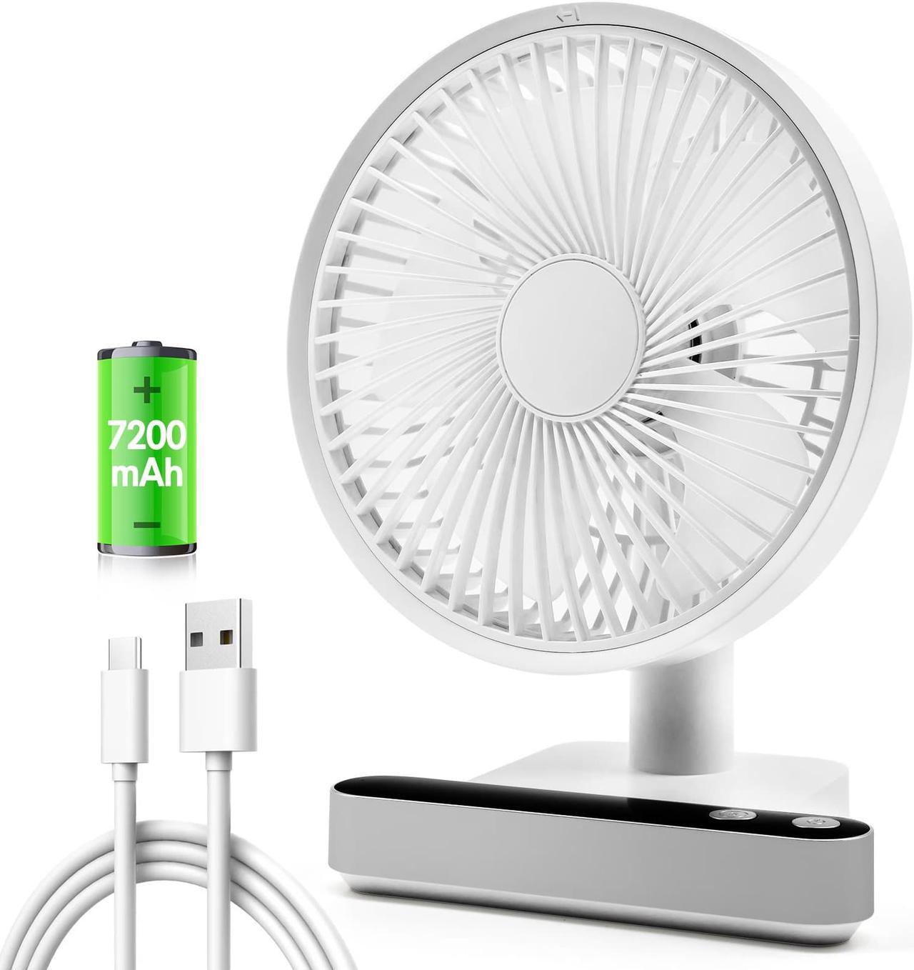 Main image of USB Small Desk Fan - 6.7 Inch Portable Quiet Desktop Fans with 4 Speeds Strong Airflow - 7200mAh Battery Operated or USB Powered Fan - 120° Oscillating Personal Table Fan for Home Office