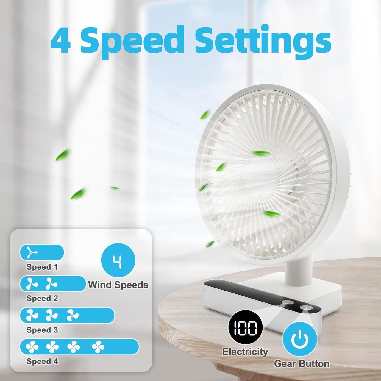 Alt view image 2 of 6 - USB Small Desk Fan - 6.7 Inch Portable Quiet Desktop Fans with 4 Speeds Strong Airflow - 7200mAh Battery Operated or USB Powered Fan - 120° Oscillating Personal Table Fan for Home Office