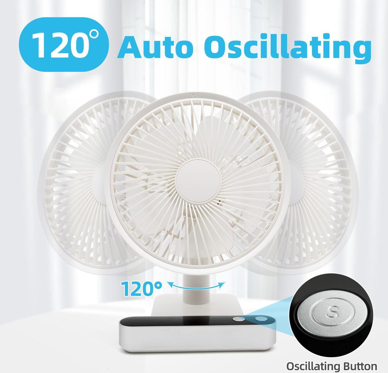 Alt view image 3 of 6 - USB Small Desk Fan - 6.7 Inch Portable Quiet Desktop Fans with 4 Speeds Strong Airflow - 7200mAh Battery Operated or USB Powered Fan - 120° Oscillating Personal Table Fan for Home Office