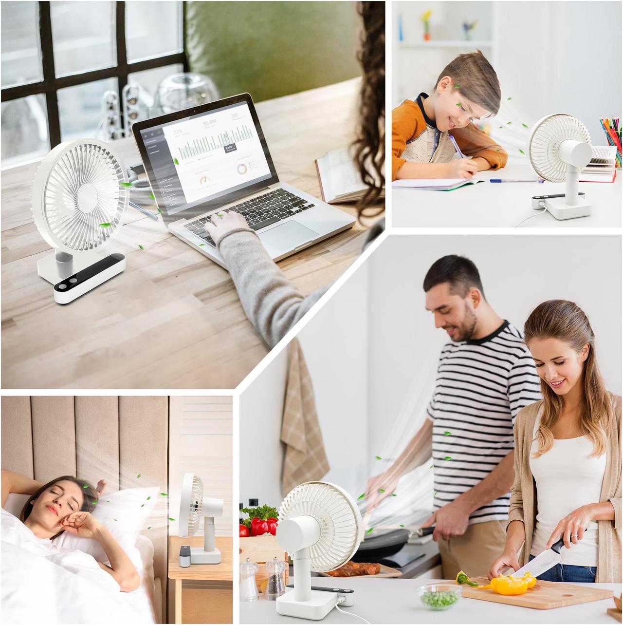 Alt view image 6 of 6 - USB Small Desk Fan - 6.7 Inch Portable Quiet Desktop Fans with 4 Speeds Strong Airflow - 7200mAh Battery Operated or USB Powered Fan - 120° Oscillating Personal Table Fan for Home Office