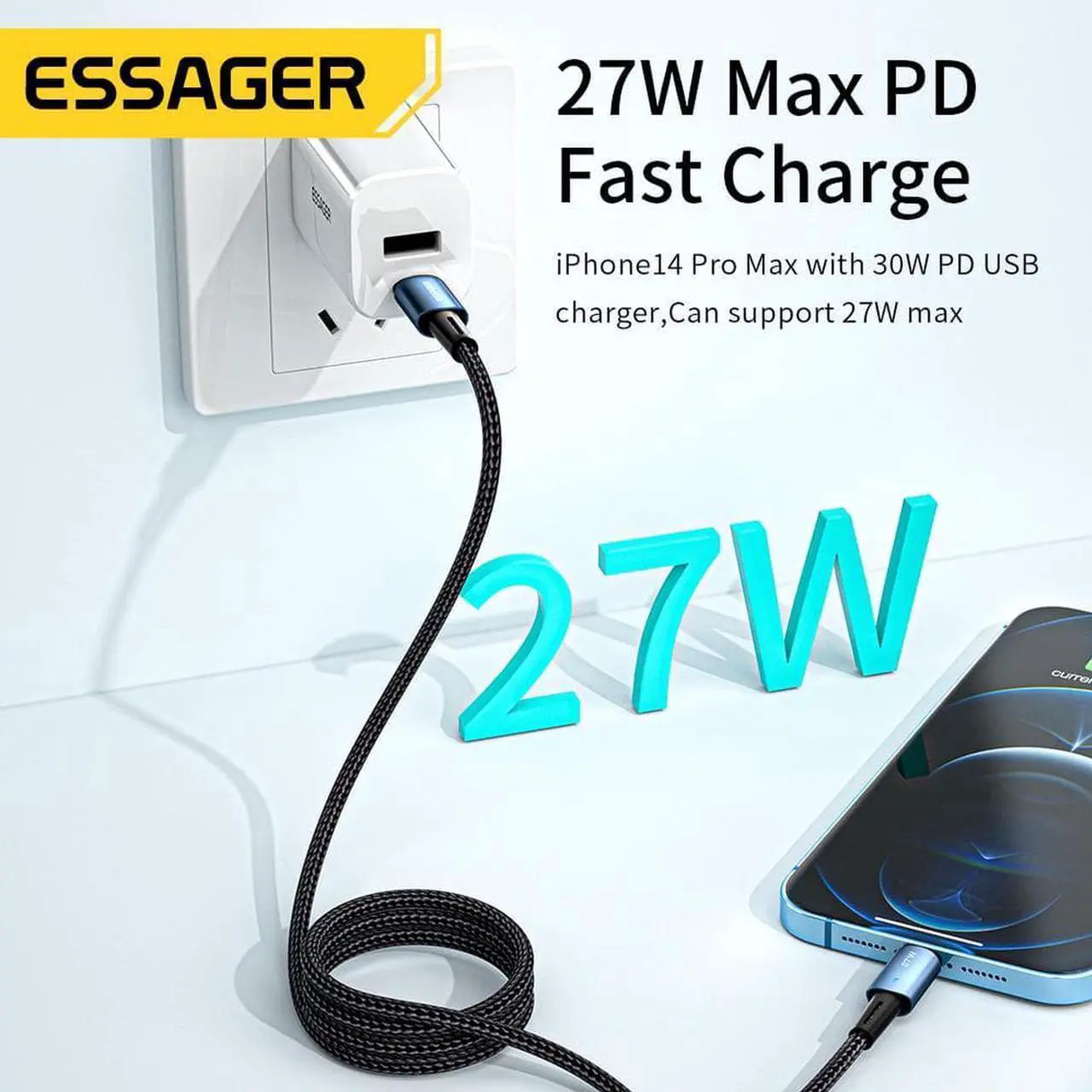 Alt view image 7 of 7 - PD 27W USB C to Lightning Cable [3.3ft, 1-pack], 3A Fast Charging, Nylon Braided [Apple MFi Certified] for iPhone 14 13 12 11 Pro Max Mini XR XS 8 SE iPad