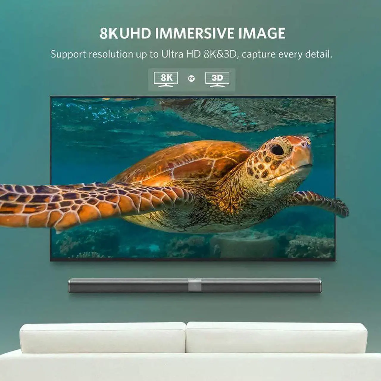 Alt view image 2 of 7 - 8K HDMI Fiber Optic Cable (100FT/30M),  8K@60Hz Fiber HDMI 2.1 CL3 in-Wall Supports 8K@60Hz 4K@120Hz, 48Gbps Dynamic HDR 10, eARC, HDCP2.2, 4:4:4