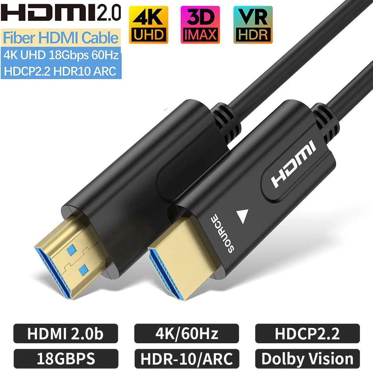 Main image of Fiber HDMI Cable 4K HDR 60Hz, Fiber Optic HDMI 2.0b Cable, Support 18Gbps ARC,Dolby Vision, 3D,HDCP2.2,4:4:4 Switch and Projector, Roku, Slim and Flexible HDMI Fiber Optic Cable-(1M,3.3ft)