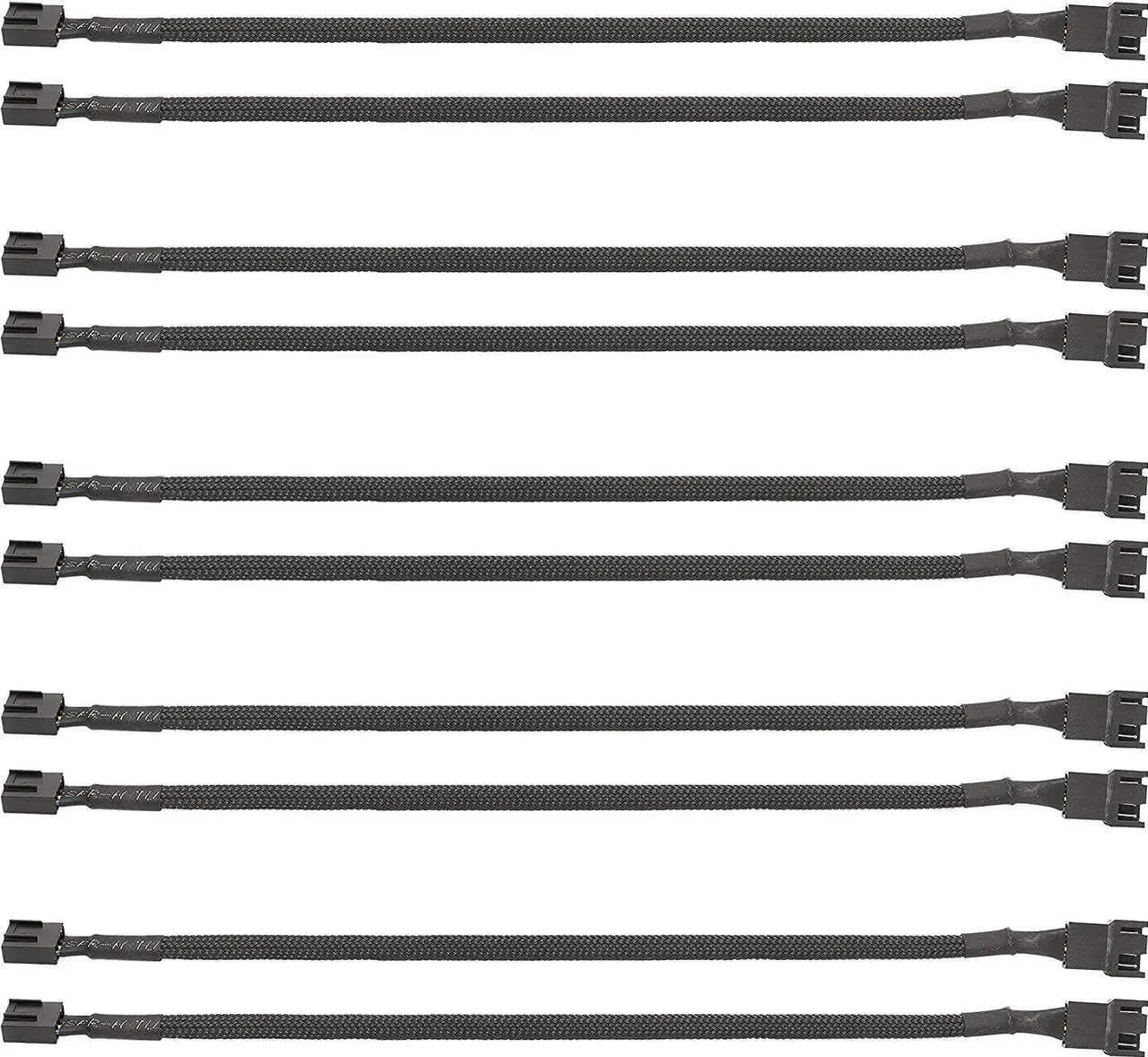 Main image of PWM Fan Extension Cable - 10.5 inch PC Fan Extension Cable, Durable, Black Braided Nylon Case Fan Extension Cable (10 Pack)