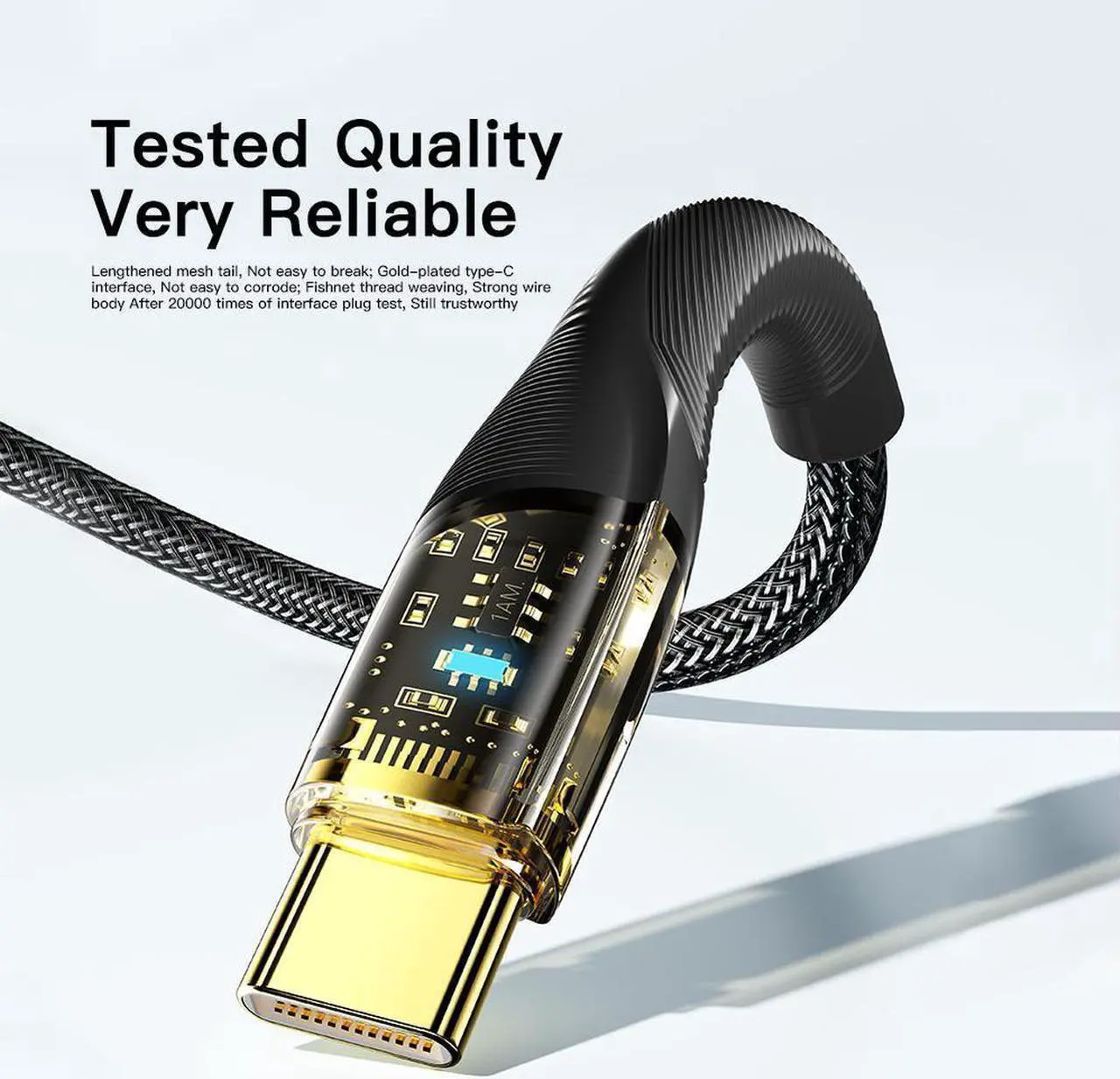 Alt view image 6 of 7 - 7A 100W USB A to USB C Cable Fast Charge,  Nylon Braided Type-C Cable Transparent for lPad Air/lPad Pro, MacBook Pro, Samsung Galaxy S21/S10/S9/Plus (1-Pack, 3.3ft)