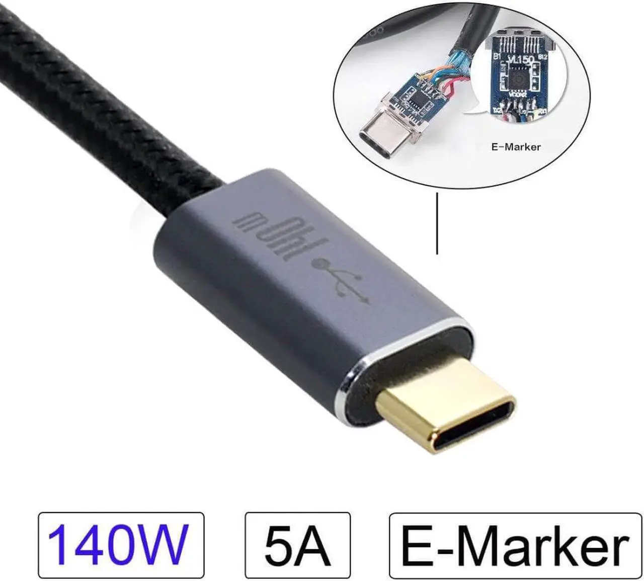 Alt view image 5 of 7 - Type-C USB-C Male to USB-C Male USB 2.0 Version Data PD Cable Support E-Marker for Laptop & Phone 140W/100W 1.5M