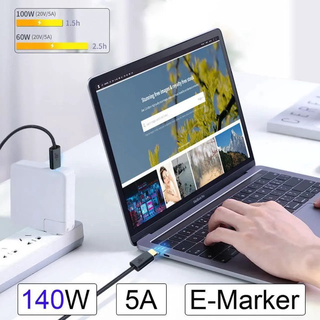 Alt view image 3 of 7 - Type-C USB-C Male to USB-C Male USB 2.0 Version Data PD Cable Support E-Marker for Laptop & Phone 140W/100W 1.5M