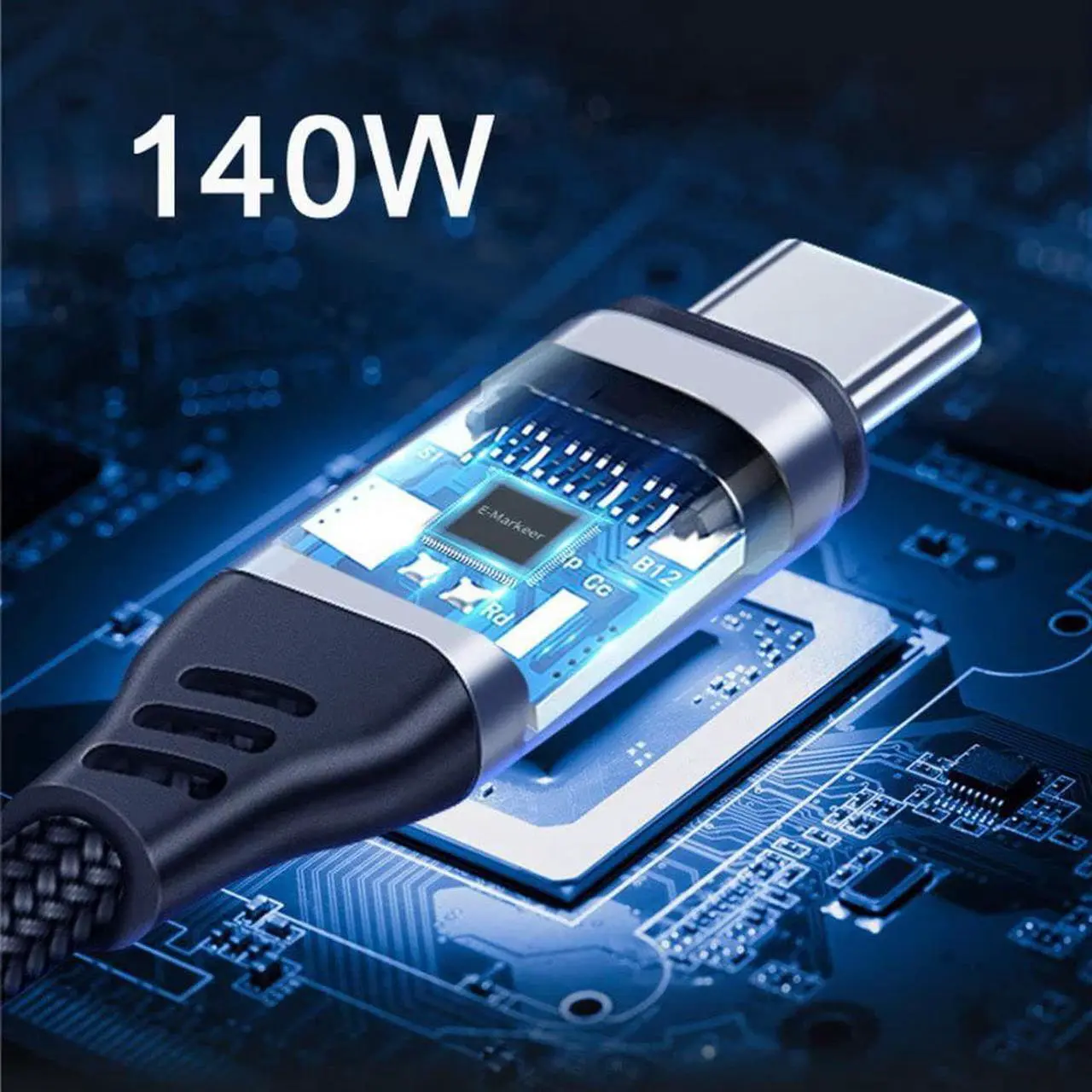 Alt view image 2 of 7 - Type-C USB-C Male to USB-C Male USB 2.0 Version Data PD Cable Support E-Marker for Laptop & Phone 140W/100W 1.5M