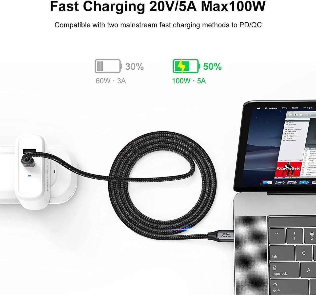 Alt view image 6 of 7 - USB C Cable 10 FT 100W 20V/5A Durable USB C to C Cable 10FT Braided Fast Charging Cable 480Mbps Data Cable for MacBook Pro iPad Air XPS S21 S20 and Other USB C Devices 3m Gray