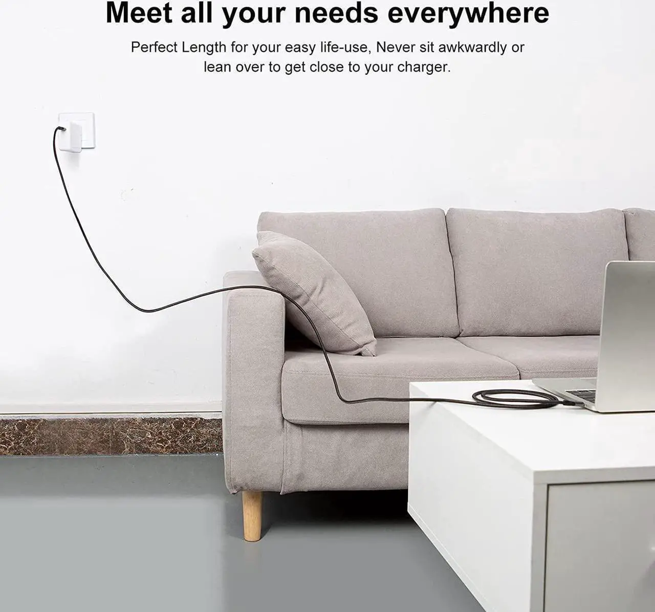 Alt view image 7 of 7 - USB C Cable 10 FT 100W 20V/5A Durable USB C to C Cable 10FT Braided Fast Charging Cable 480Mbps Data Cable for MacBook Pro iPad Air XPS S21 S20 and Other USB C Devices 3m Gray