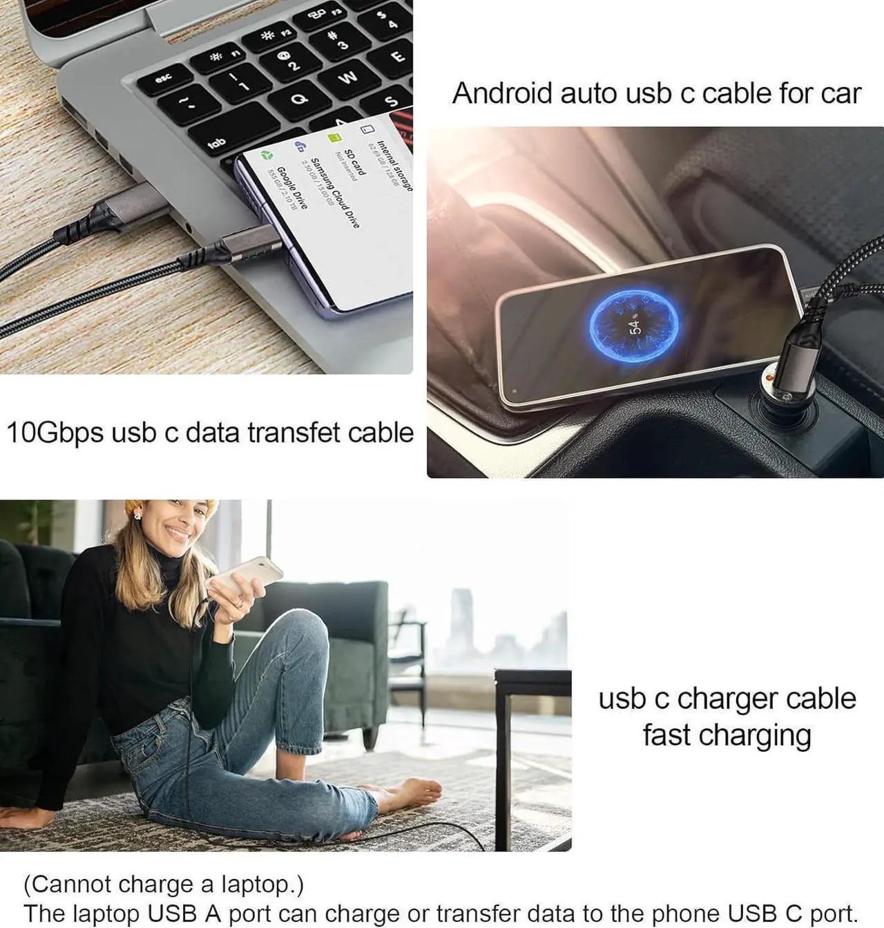 Alt view image 4 of 7 - USB A to USB C Cable 6.6ft+6.6ft Braided, 10Gbps Data Transfer and 60W 3A Fast Charging 3.1/3.2 Gen 2 Cable, for Samsung Galaxy MacBook Laptop Tablet Phone and Other Type A to Type C Device