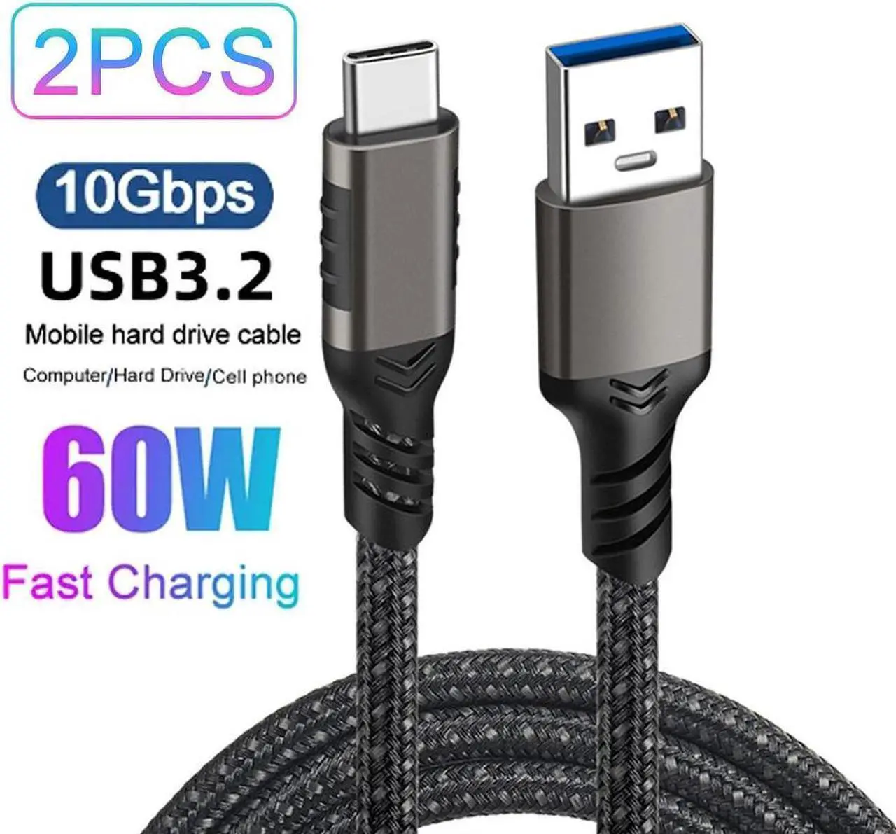 Main image of USB A to USB C Cable 6.6ft+6.6ft Braided, 10Gbps Data Transfer and 60W 3A Fast Charging 3.1/3.2 Gen 2 Cable, for Samsung Galaxy MacBook Laptop Tablet Phone and Other Type A to Type C Device