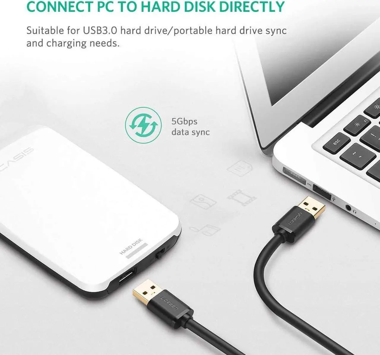 Alt view image 5 of 7 - USB 3.0 Cable Extension Cord, USB 3.0 to USB 3.0 Cable Type A Male to Male for External Hard Drives, Modems, Printers, Cameras, Computer, Laptop & More (1.65 Feets, 0.5m)
