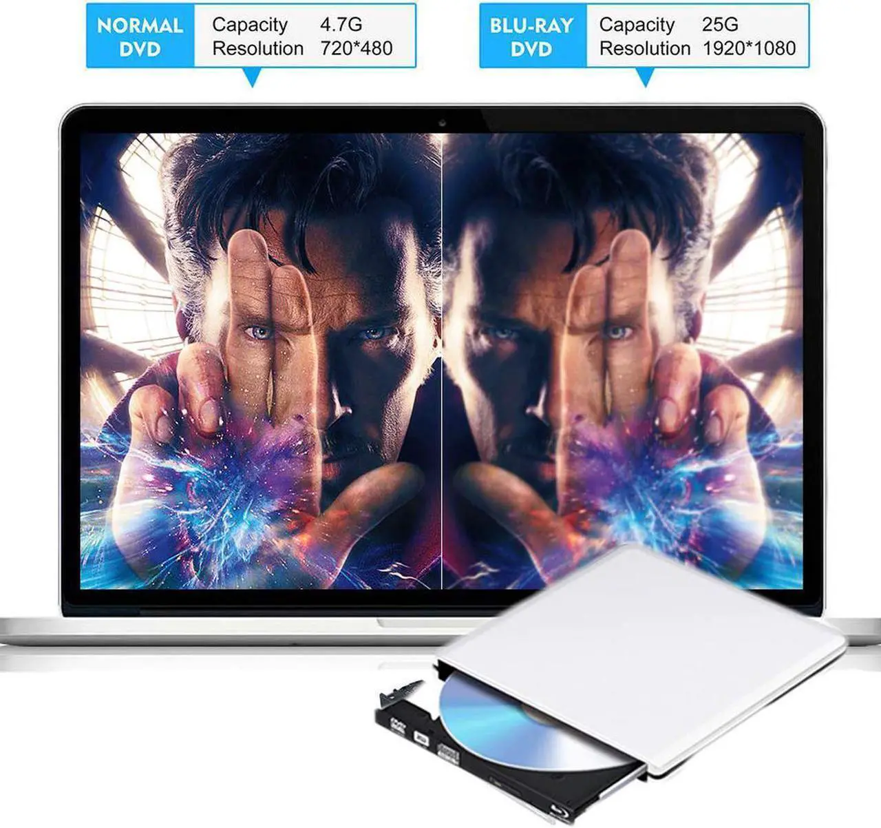 Alt view image 2 of 7 - External Blu Ray Drive,External Blu Ray DVD Drive USB3.0 USB C 3D Bluray Drive Player Burner Writer for Laptop/Mac/MacBook Pro/Air/PC/Windows MacBook Mac Linux OS Apple , Silver