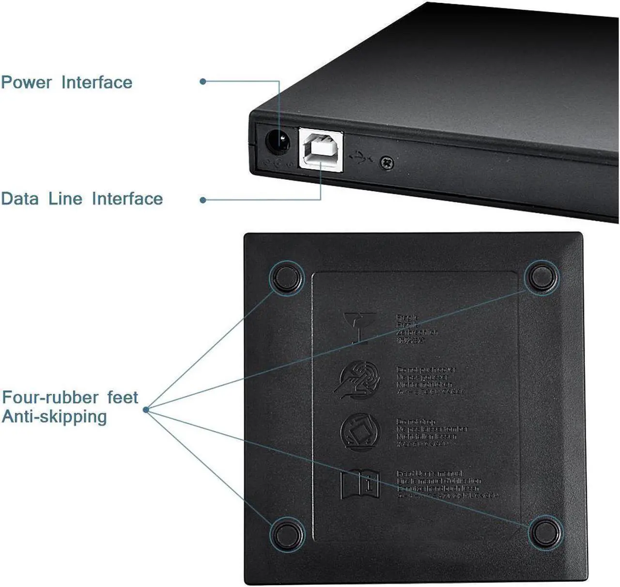 Alt view image 4 of 7 - External CD DVD Drive, USB 2.0 Portable CD/DVD /-RW Drive/DVD Optical Drive CD Player for Laptop Slim CD ROM Rewriter Burner Compatible with Mac Laptop Desktop PC Windows Linux OS(Black)