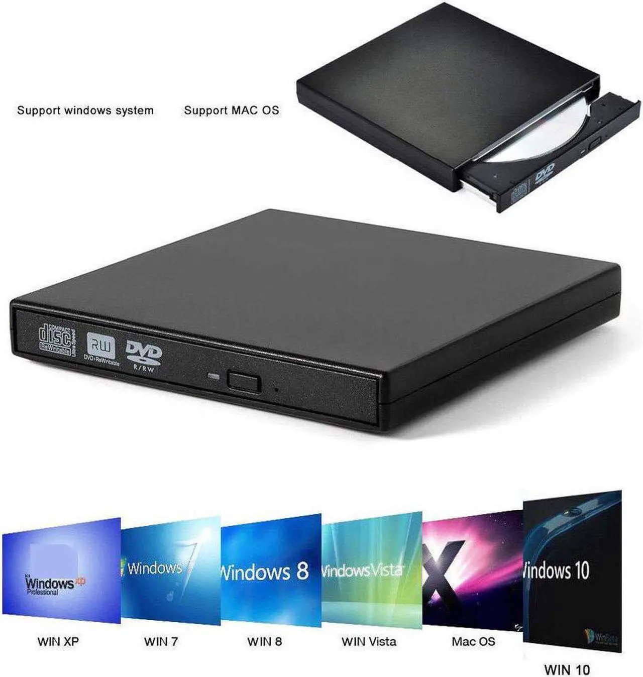 Alt view image 6 of 7 - External CD DVD Drive, USB 2.0 Portable CD/DVD /-RW Drive/DVD Optical Drive CD Player for Laptop Slim CD ROM Rewriter Burner Compatible with Mac Laptop Desktop PC Windows Linux OS(Black)
