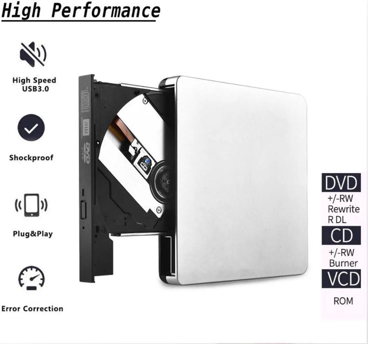 Alt view image 7 of 7 - USB 3.0&Type-C Super External Drive,USB Portable External DVD/CD Drive Burner/Reader/Rewriter for The Latest MacBook/MacBook Pro/ASUS/DELL Latitude with USB-C Port (Silver)