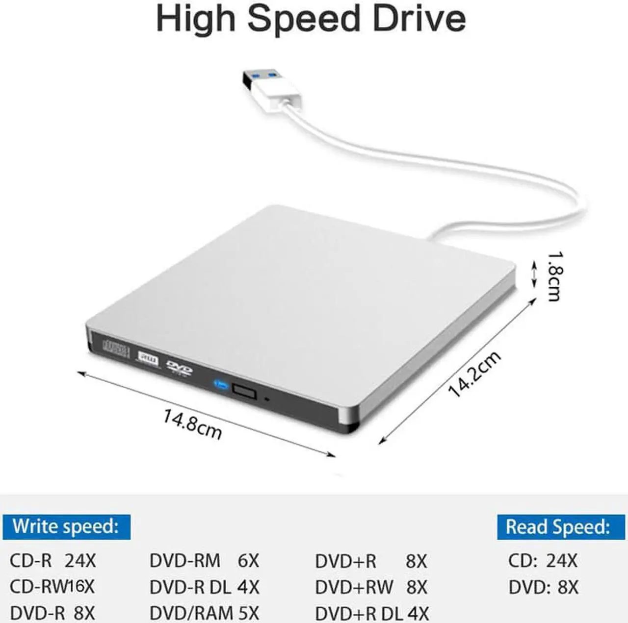 Alt view image 2 of 7 - USB 3.0&Type-C Super External Drive,USB Portable External DVD/CD Drive Burner/Reader/Rewriter for The Latest MacBook/MacBook Pro/ASUS/DELL Latitude with USB-C Port (Silver)