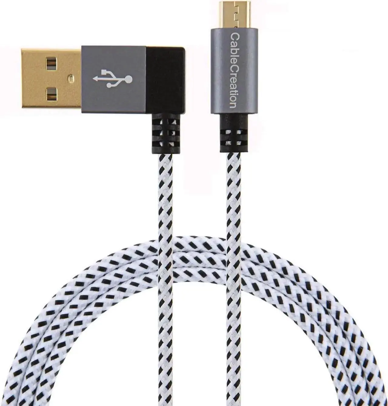 Main image of 2 Pack L Shape Micro USB Cable, 90 Degree Micro USB Data Charging Cable 3 FT, Compatible with Samsung Galaxy S7 Edge, Moto G5, PS4, Space Gray