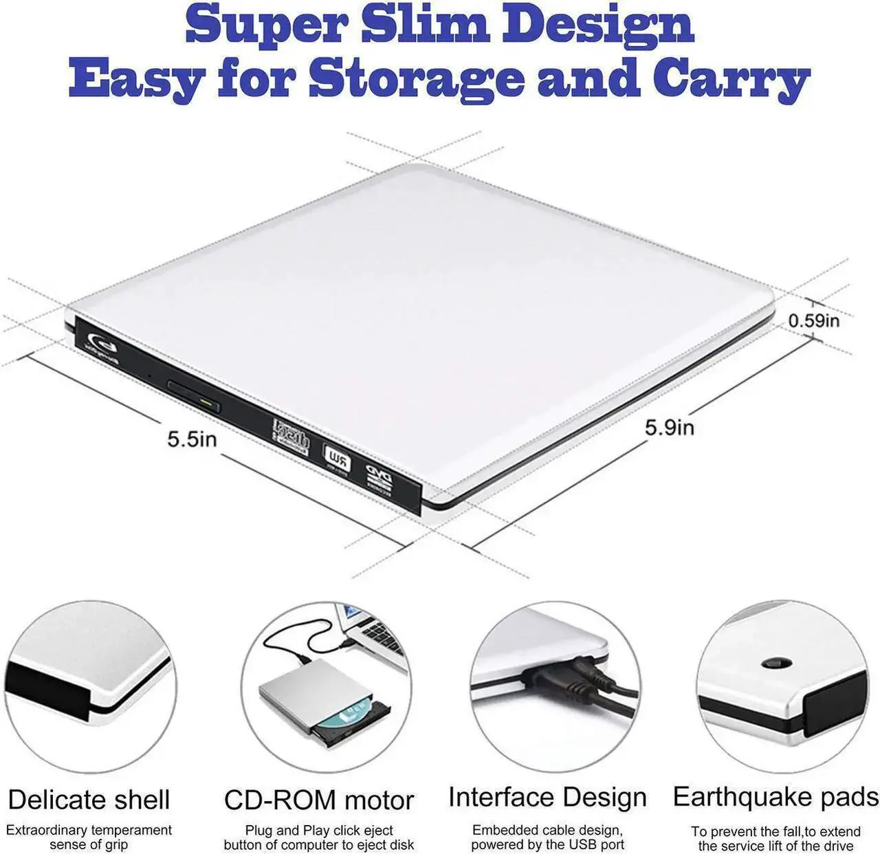 Alt view image 4 of 7 - External 3D Blu Ray CD DVD Drive,Portable USB3.0/Type-C Blu Ray CD/DVD+/-RW Burner Player Writer Reader Rewriter for PC Netbook Laptop Desktop with Mac OS Windows XP/7/8/10/Vista-Silver