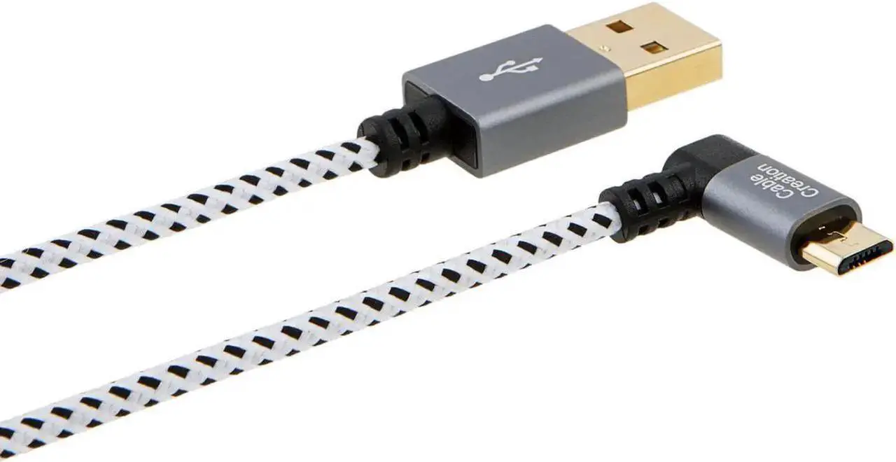 Alt view image 2 of 5 - 10 Feet Left Angle Micro USB 2.0 Braided Cable, 90 Degree Vertical Left USB 2.0 A Male to Micro USB Male with Aluminium Case,3Meters, Space Gray