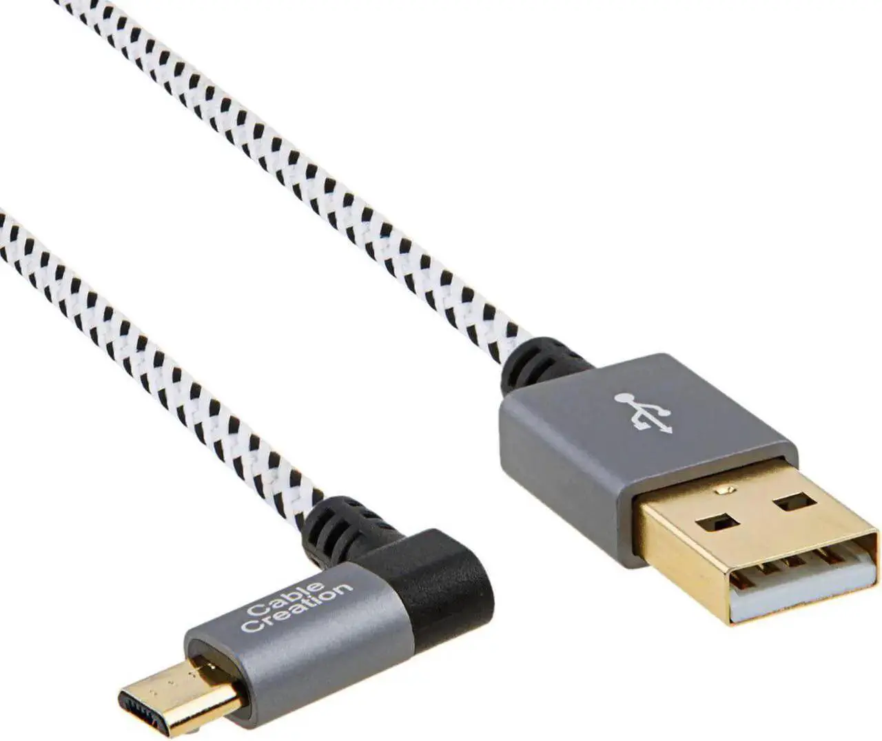 Alt view image 5 of 5 - 10 Feet Left Angle Micro USB 2.0 Braided Cable, 90 Degree Vertical Left USB 2.0 A Male to Micro USB Male with Aluminium Case,3Meters, Space Gray