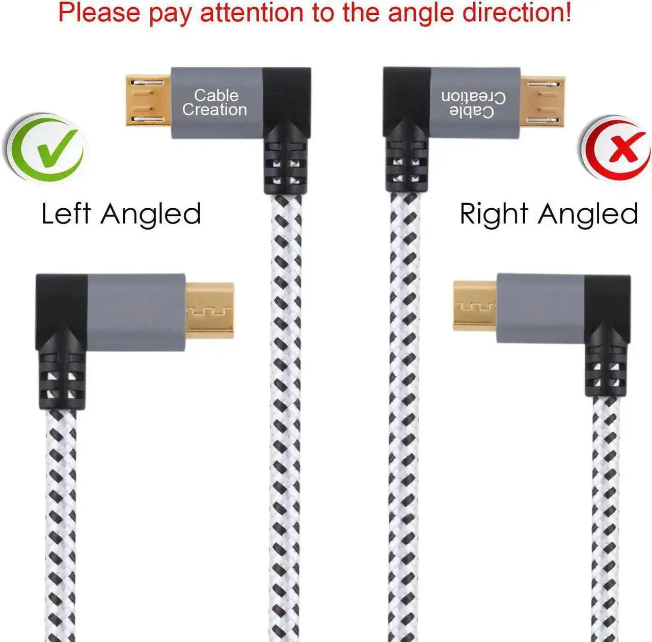 Alt view image 4 of 5 - 10 Feet Left Angle Micro USB 2.0 Braided Cable, 90 Degree Vertical Left USB 2.0 A Male to Micro USB Male with Aluminium Case,3Meters, Space Gray