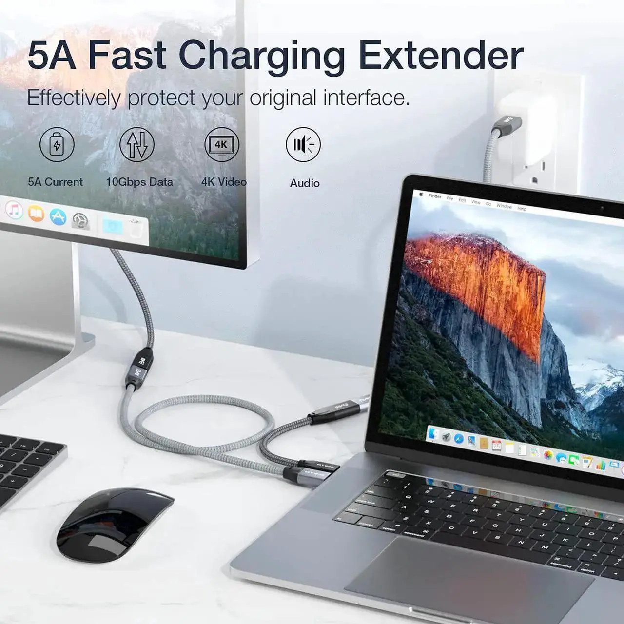 Alt view image 4 of 7 - USB C Extension Cable 2FT + 100W PD & 20Gbps USB C to USB C Cable 6.6FT
