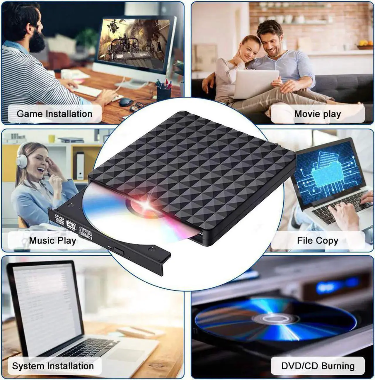 Alt view image 4 of 7 - [Updated Version] Diamond External CD DVD Drive USB 3.0 Portable CD DVD +/-RW Drive Slim DVD/CD Rom Rewriter Burner Writer, High Speed Data Transfer for Laptop/Macbook/Desktop /MacOS/Windows10/8/7/XP