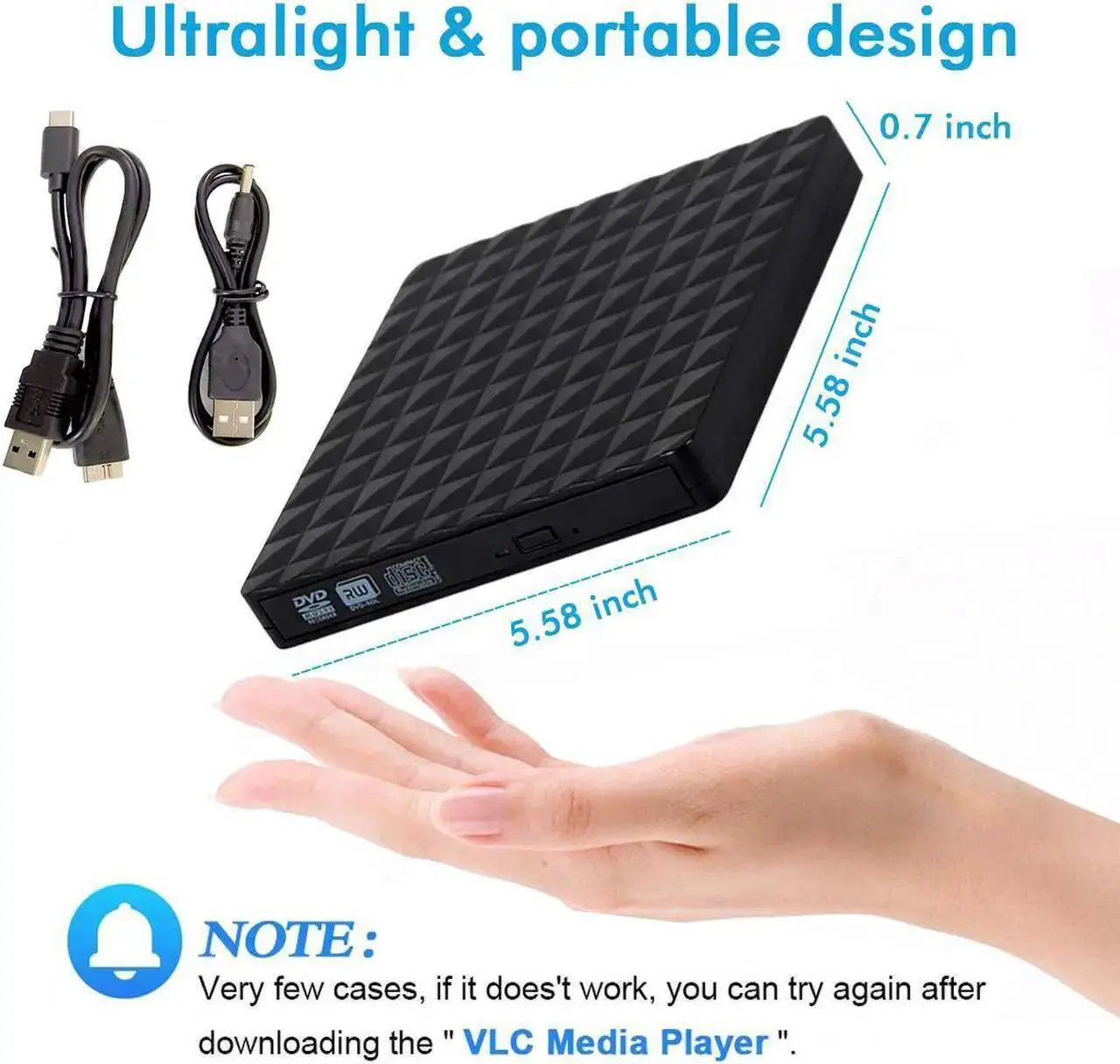Alt view image 5 of 7 - [Updated Version] Diamond External CD DVD Drive USB 3.0 Portable CD DVD +/-RW Drive Slim DVD/CD Rom Rewriter Burner Writer, High Speed Data Transfer for Laptop/Macbook/Desktop /MacOS/Windows10/8/7/XP