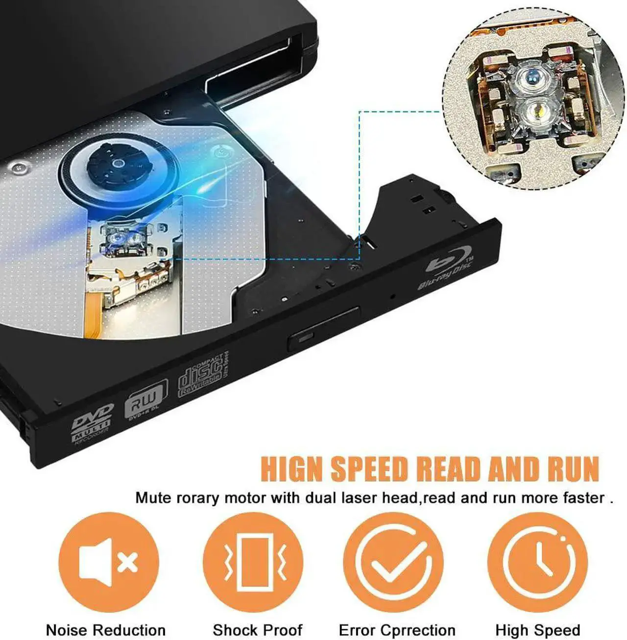 Alt view image 5 of 7 - Aluminum External Blu-Ray DVD Drive for Laptop, USB 3.0 Portable Optical Slim CD/DVD/Blu-Ray Burner Player RW Drive For Desktop PC Windows XP/ 2003/ Vista/ 7/8, Linux, Mac os System ,Silver