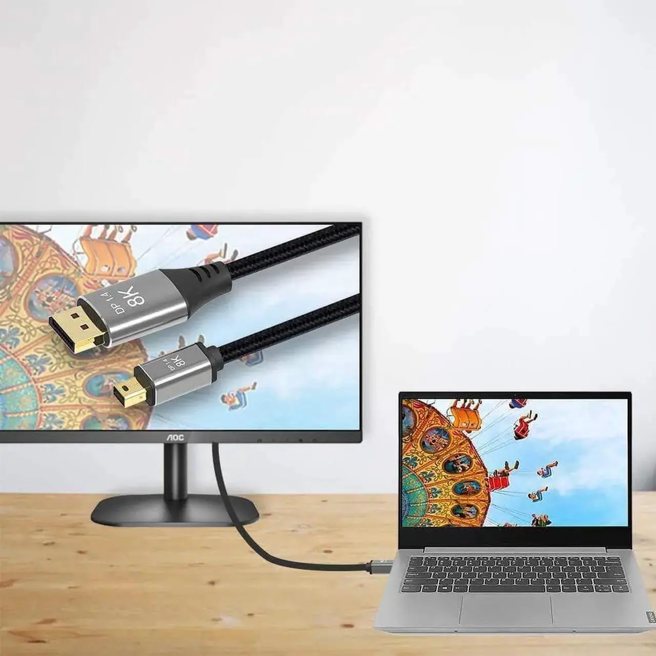 Alt view image 6 of 7 - 3M 10FT Mini DP to DisplayPort 8K Cable 8K(7680x4320)@60Hz 4K@144Hz DisplayPort 1.4 Bi-Directional Transmission DisplayPort to Mini DisplayPort 8K Cable