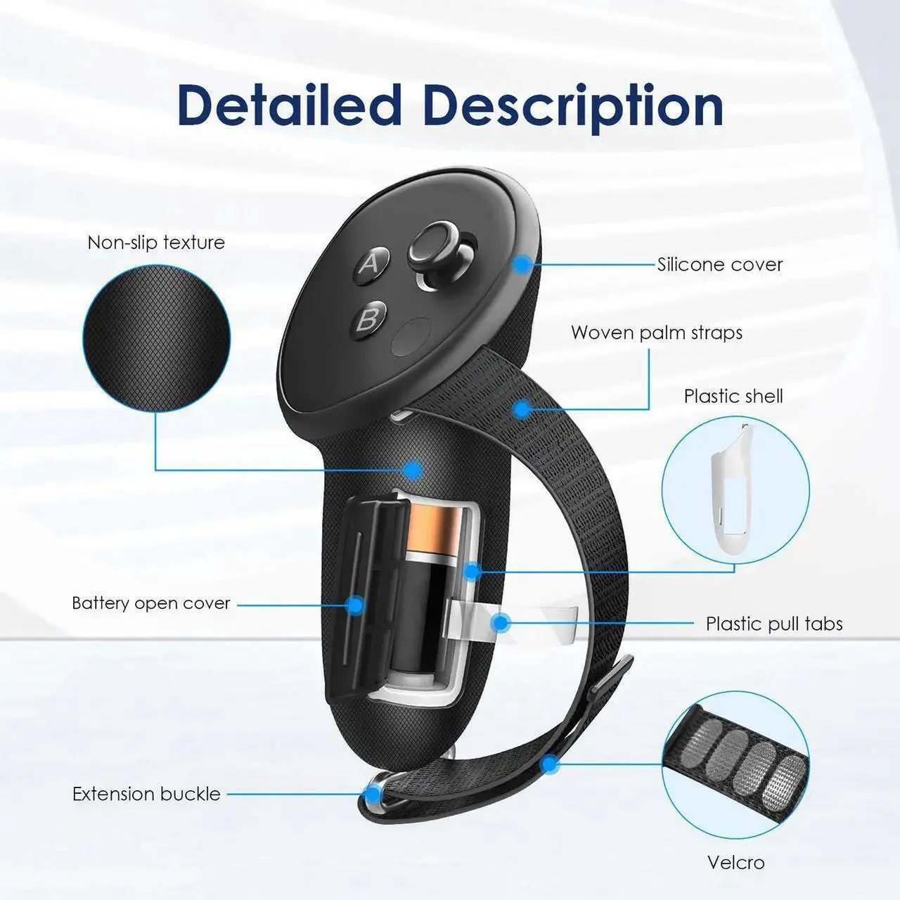 Alt view image 3 of 7 - VR Controller Grips Compatible with Oculus/Meta Quest 3S / Quest 3 Accessories, Non-Slip Handle Cover Hand Strap with Battery Opening Cover (Not for Charging Dock)