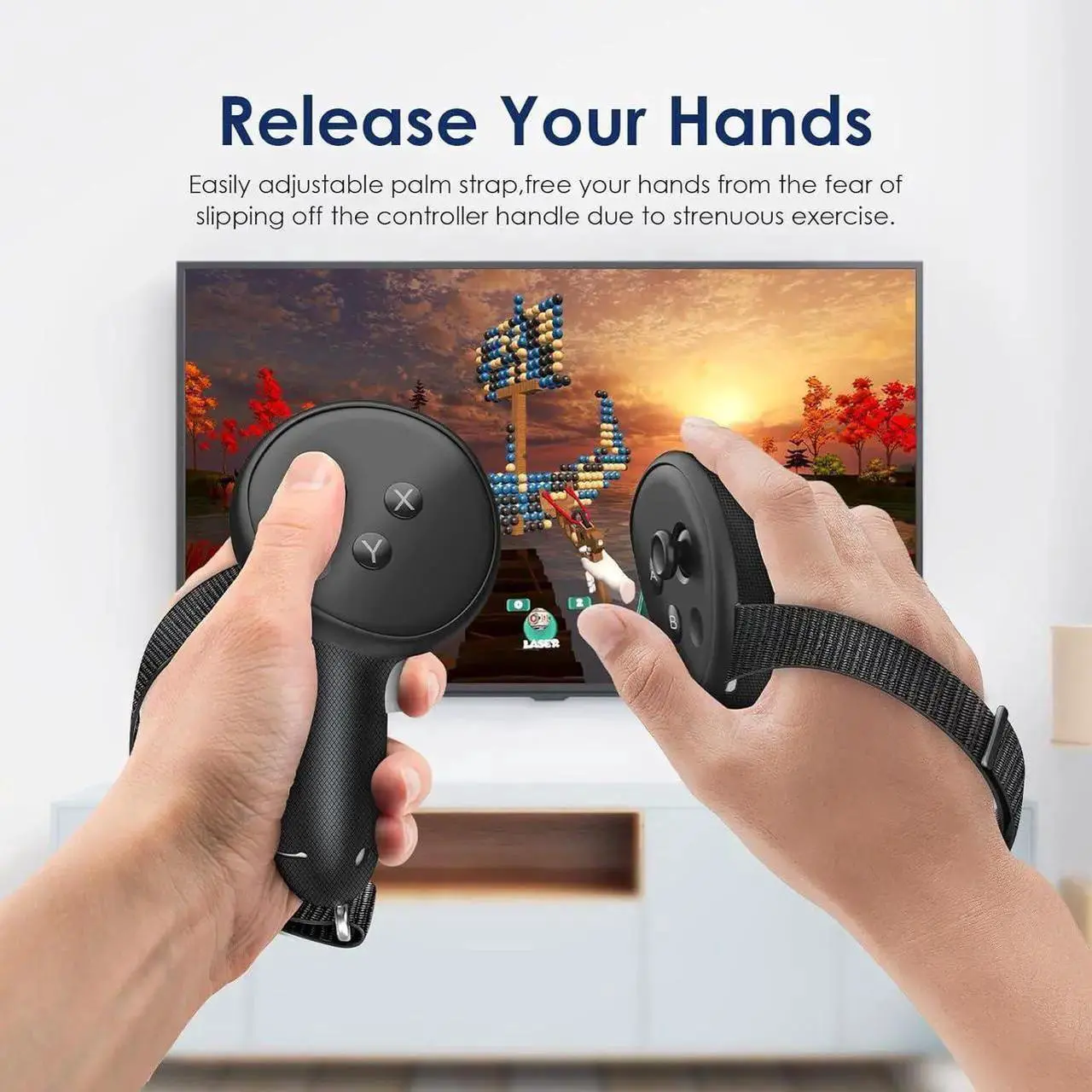Alt view image 7 of 7 - VR Controller Grips Compatible with Oculus/Meta Quest 3S / Quest 3 Accessories, Non-Slip Handle Cover Hand Strap with Battery Opening Cover (Not for Charging Dock)