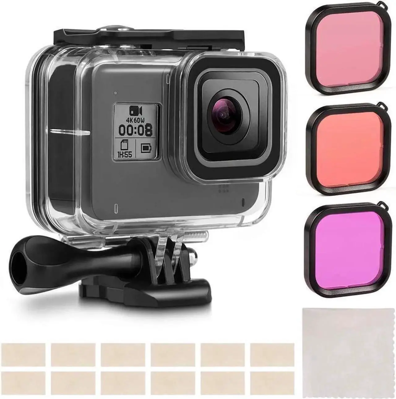 Main image of Waterproof Housing Case for Go Pro Hero 8 Black, Protective 60m Underwater Dive Case Shell with 3 Pack Filters and 12 PCS Anti-Fog Insert Kits