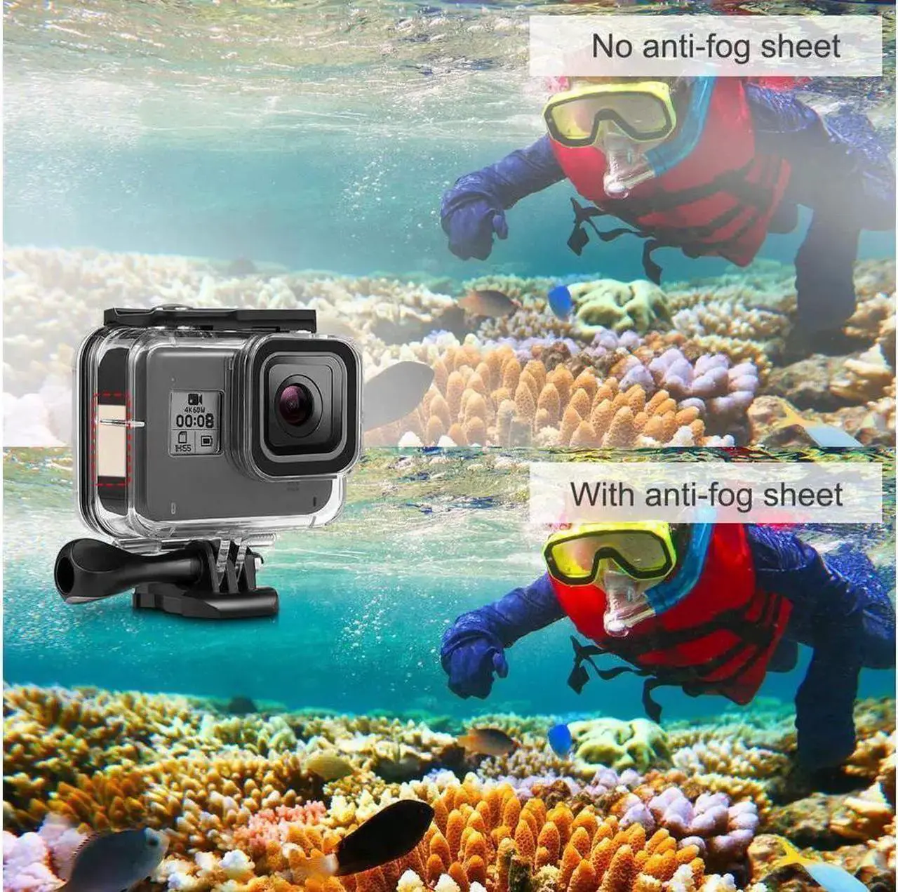Alt view image 7 of 7 - Waterproof Housing Case for Go Pro Hero 8 Black, Protective 60m Underwater Dive Case Shell with 3 Pack Filters and 12 PCS Anti-Fog Insert Kits